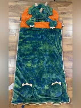 Hugfun Kids Triceratops Dinosaur Sleeping Bag Green 66” x 28” Slumber Camping
